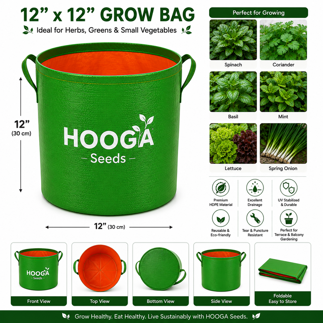 12x12 HDPE Grow Bag for Terrace & Kitchen Gardening | Hooga Seeds