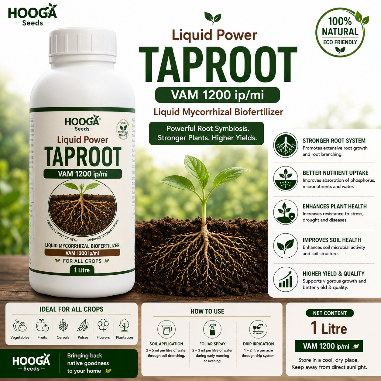 Liquid Power Taproot VAM 1200 IP/ml | Liquid Mycorrhiza Biofertilizer – HOOGA Seeds