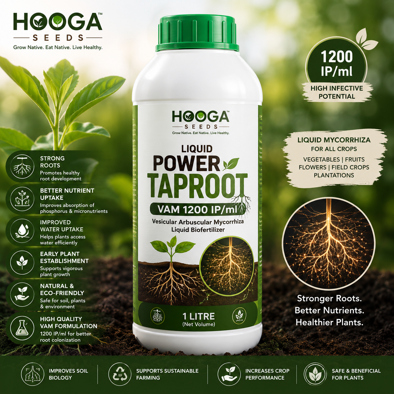 Liquid Power Taproot VAM 1200 IP/ml | Liquid Mycorrhiza Biofertilizer – HOOGA Seeds