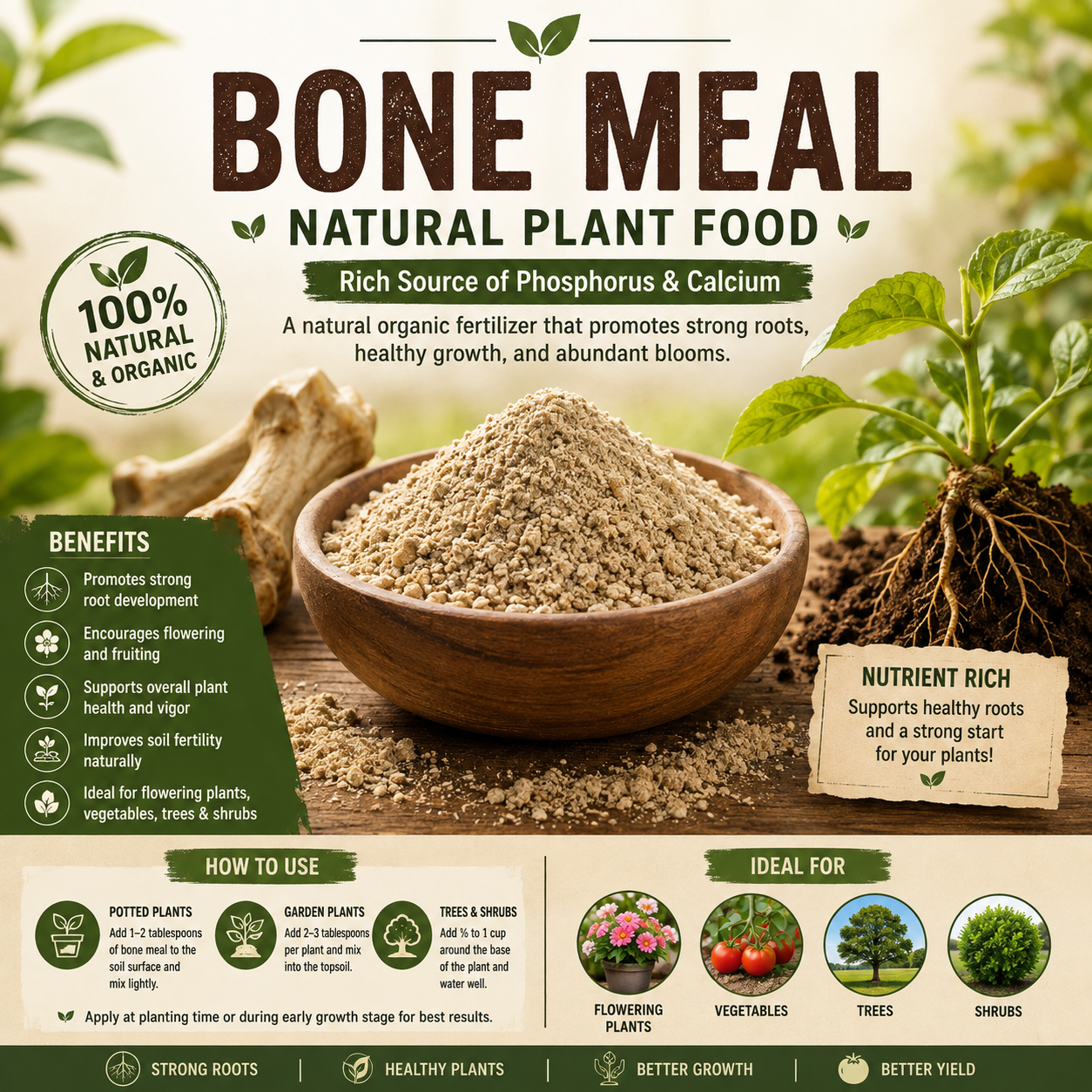 Bone Meal Fertilizer (Organic Phosphorus for Strong Roots & Flowering)-HOOGA Seeds