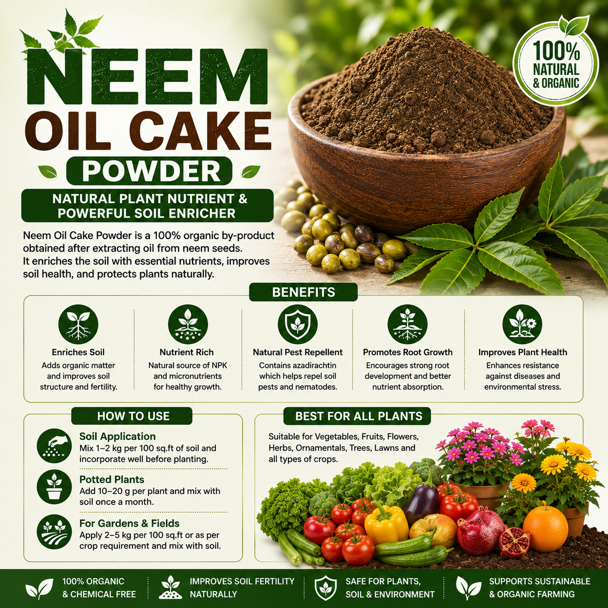 Buy Neem Oil Cake Powder Online | Neem Cake Fertilizer | HOOGA Seeds